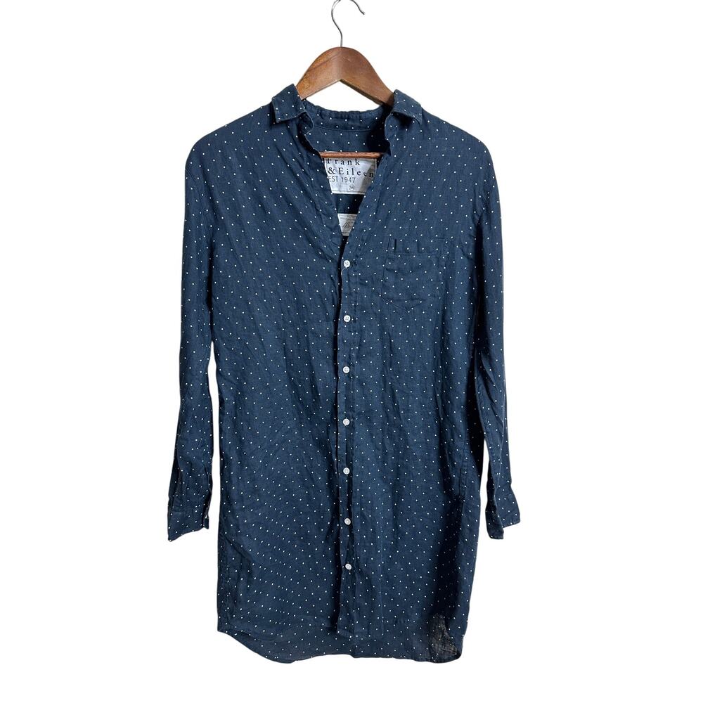 Frank & Eileen Mary Shirt Dress 100% Linen Polka Dot Blue White size XS NWOT